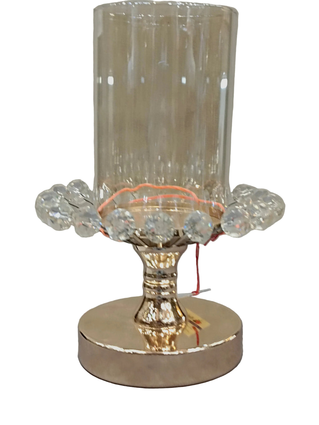 Gold Pedestal Hurricane Candle Holder with Crystal Balls