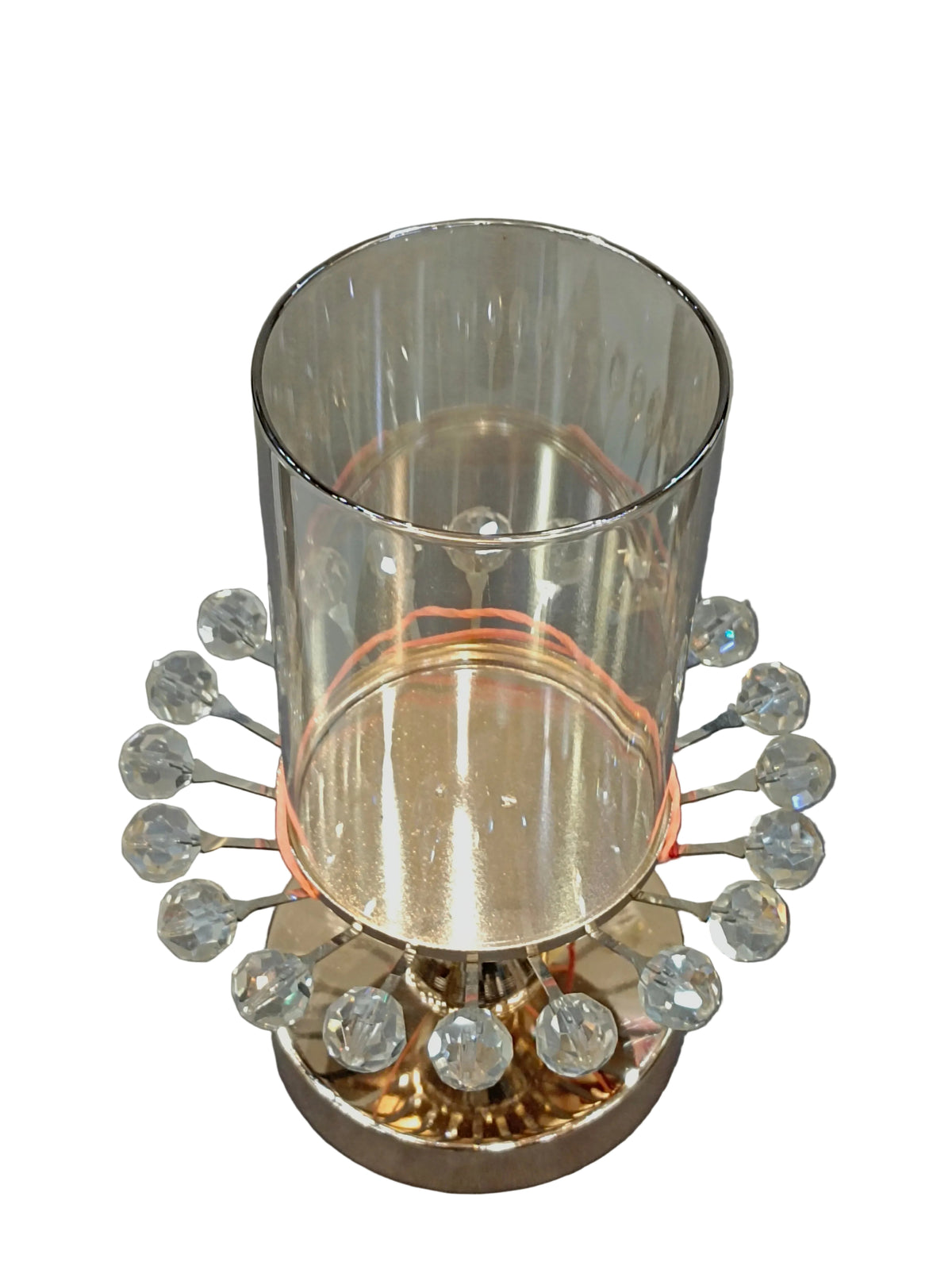 Gold Pedestal Hurricane Candle Holder with Crystal Balls