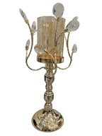 Gold Crystal Branch Pillar Candle Stand with Glass Hurricane