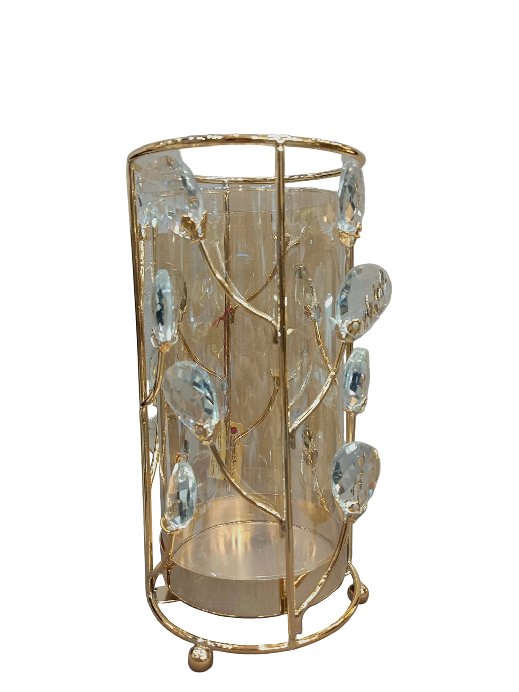Tall Gold Crystal Vine Candle Holder with Glass Hurricane