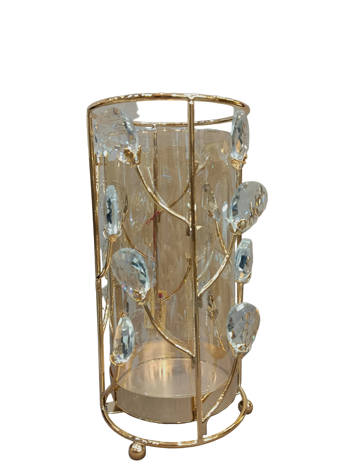 Tall Gold Crystal Vine Candle Holder with Glass Hurricane