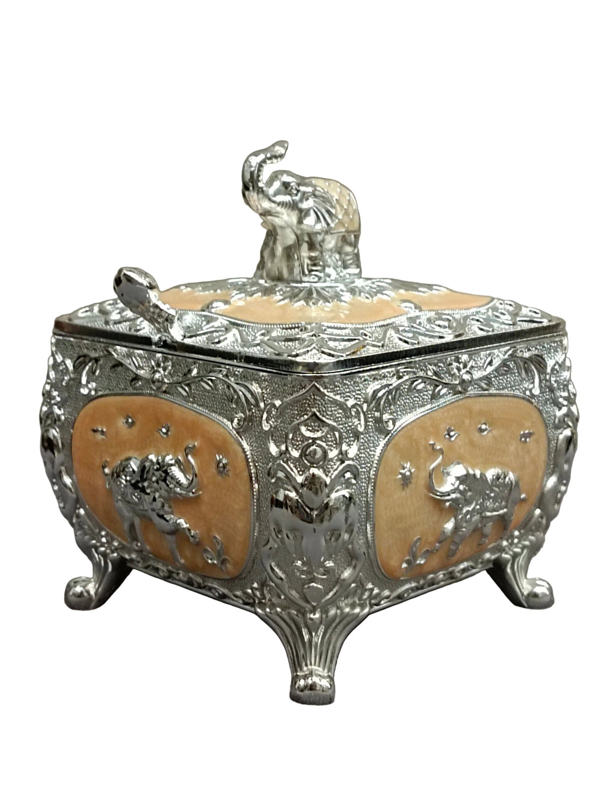 Silver Elephant Square Bowl with Hinged Lid – Royal Decor Box
