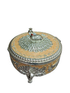 Silver Peacock Round Box with Lid – Royal Dry Fruit Box