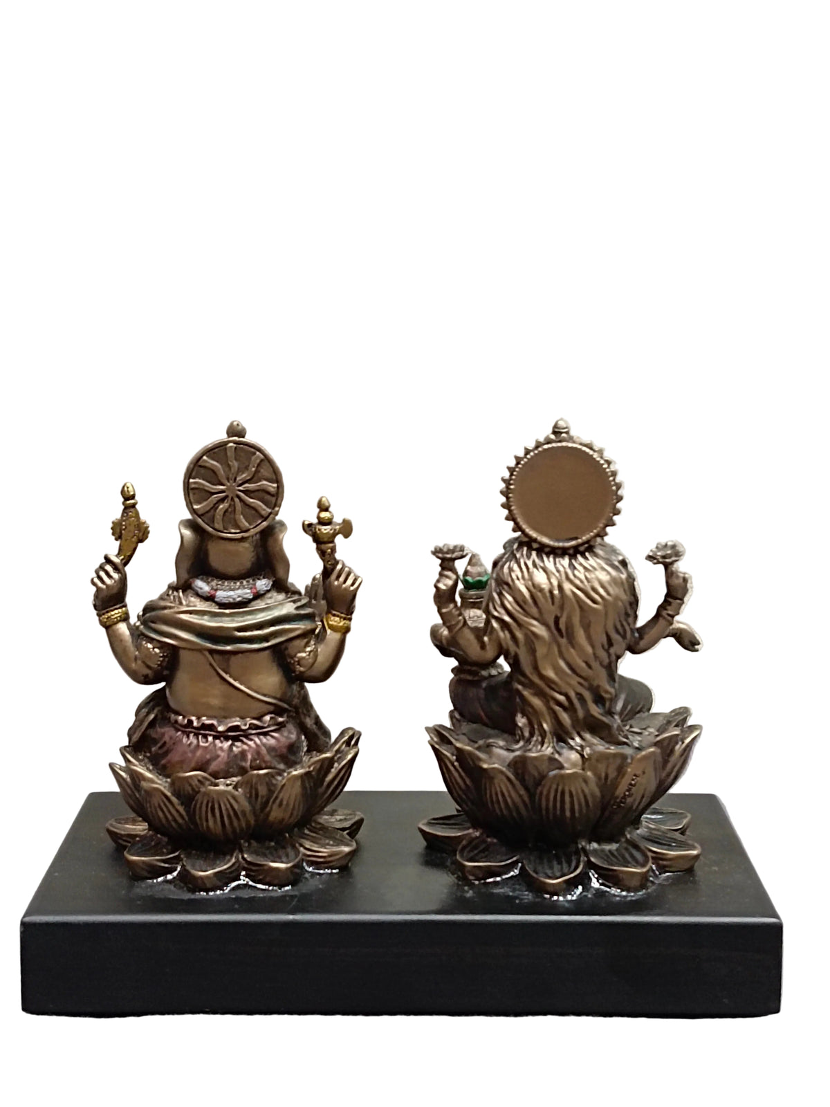 Lakshmi Ganesh Idol Set on Lotus with Base – Bronze Finish