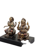 Lakshmi Ganesh Idol Set on Lotus with Base – Bronze Finish