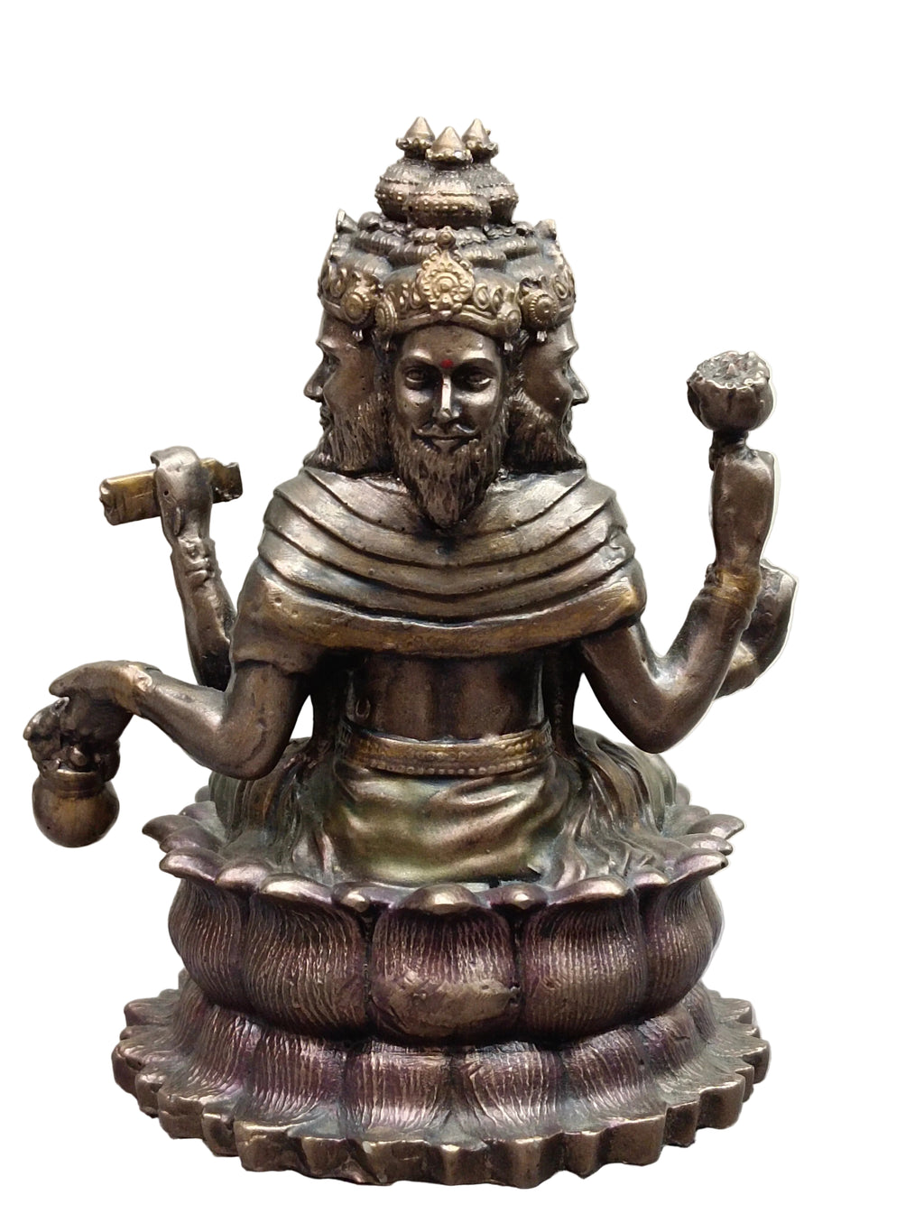 Lord Brahma Idol on Lotus – Antique Bronze Finish (5 Inch)