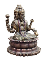 Lord Brahma Idol on Lotus – Antique Bronze Finish (5 Inch)