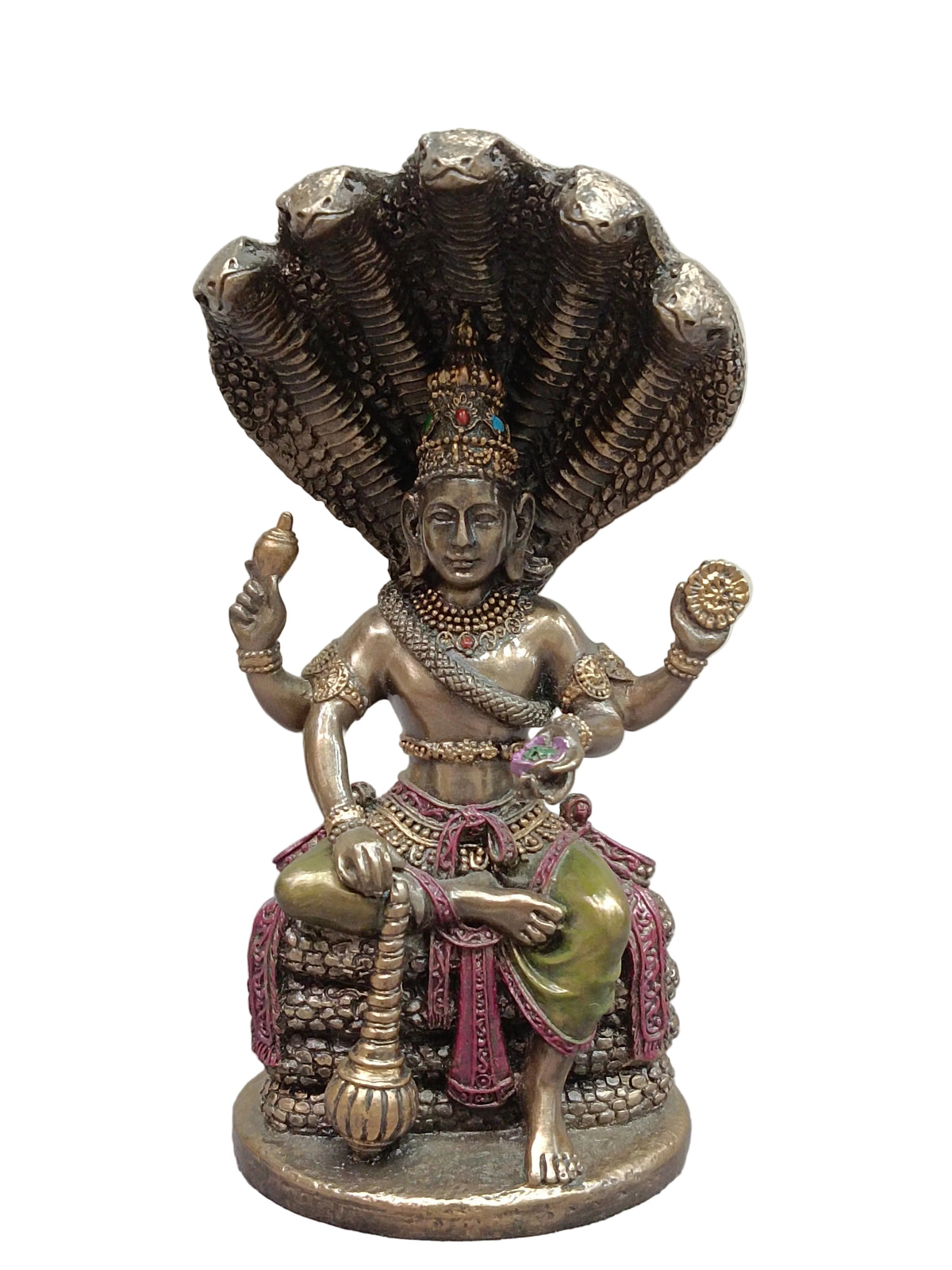 Lord Vishnu Sitting on Sheshnag Idol – Resin Bronze Finish (5.5 Inch)