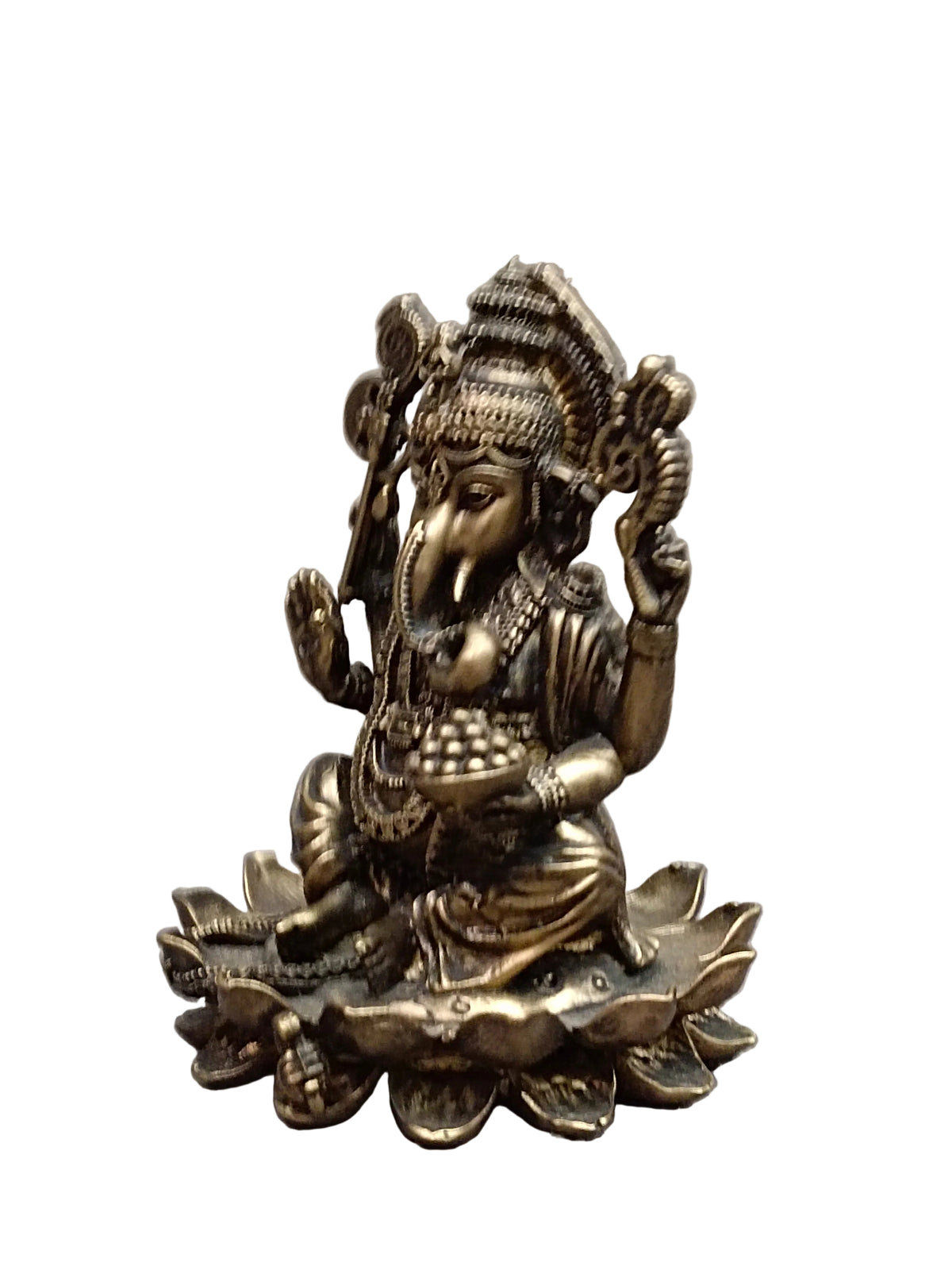Lord Ganesha Idol on Lotus – Antique Brass Finish (4 Inch)