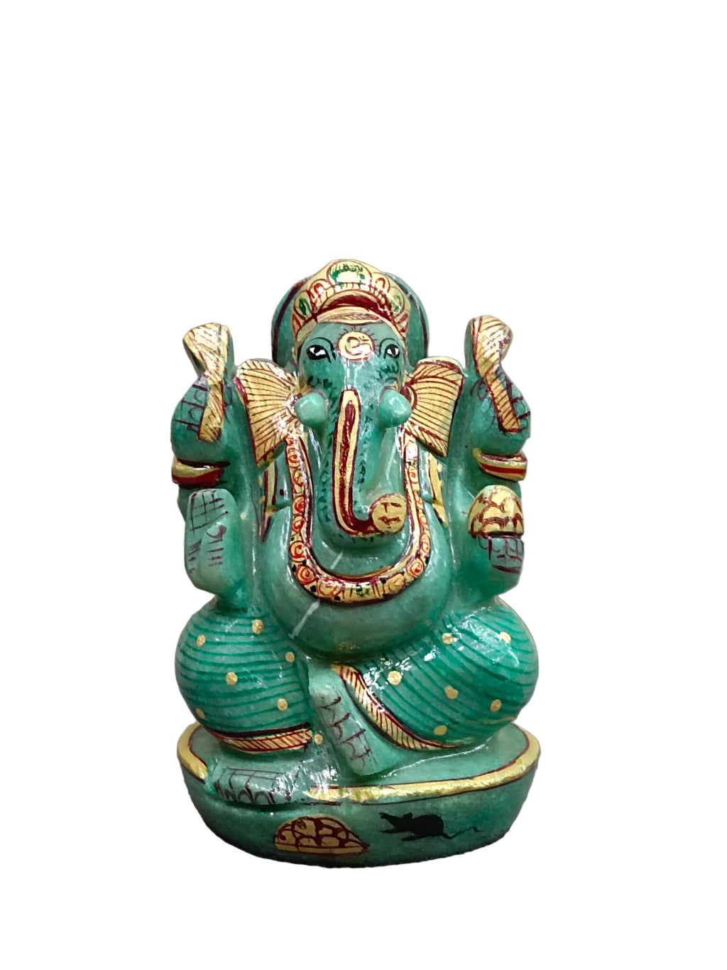 Hand-Painted Stone Ganesh Idol – Green & Gold