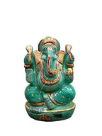 Hand-Painted Stone Ganesh Idol – Green & Gold