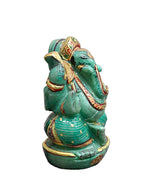 Hand-Painted Stone Ganesh Idol – Green & Gold