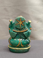 Hand-Painted Stone Ganesh Idol – Green & Gold