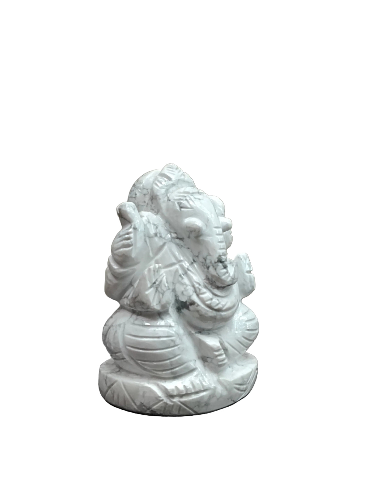 White Stone Ganesh Idol – Hand-Carved with Natural Veins (3 Inch)