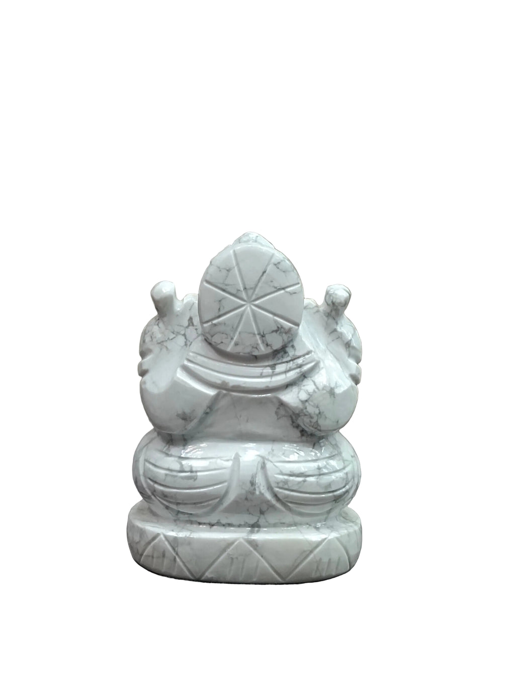 White Stone Ganesh Idol – Hand-Carved with Natural Veins (3 Inch)