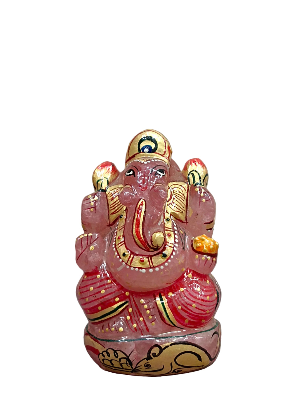 Rose Quartz Ganesh Idol – Hand-Painted Small Murti