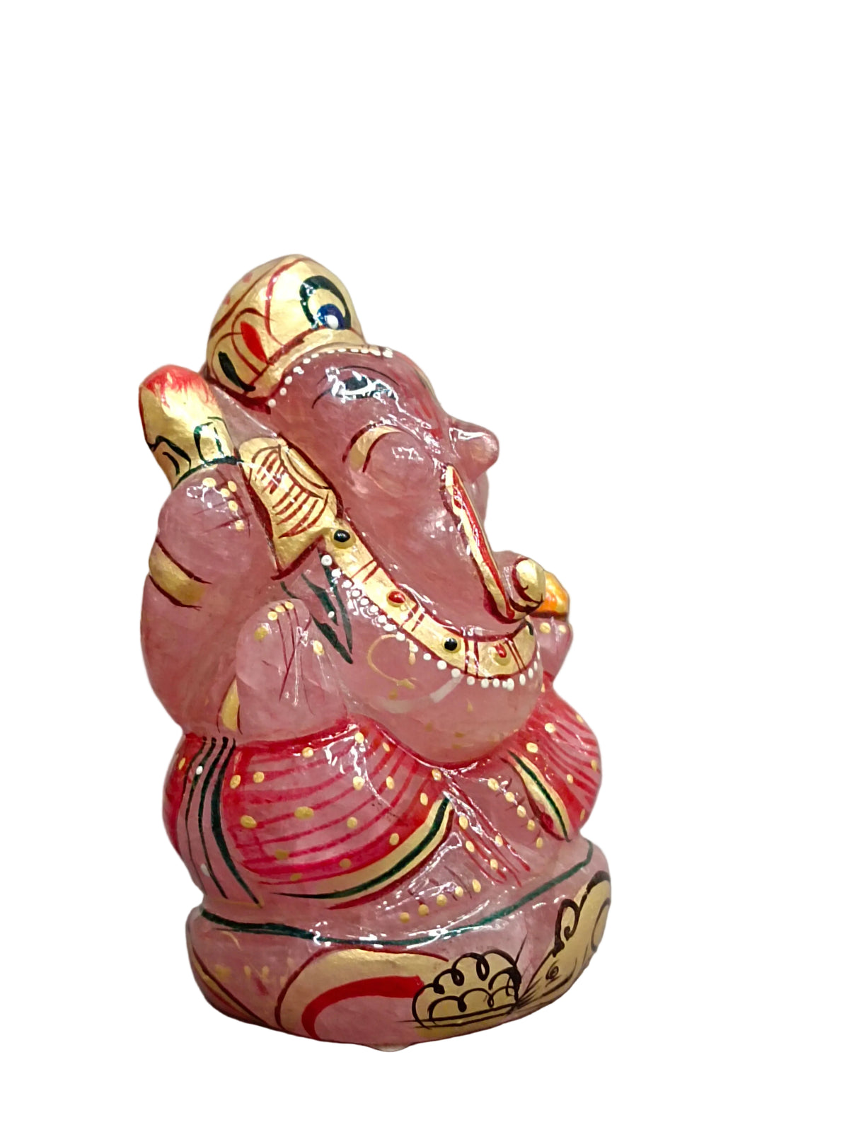 Rose Quartz Ganesh Idol – Hand-Painted Small Murti