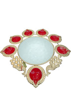 Peacock Urli Bowl with 7 Diyas – Red & Gold Diwali Decor