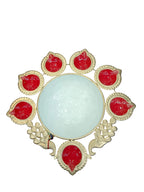 Peacock Urli Bowl with 7 Diyas – Red & Gold Diwali Decor