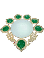 Peacock Urli Bowl with 7 Diyas – Green & Gold Diwali Decor