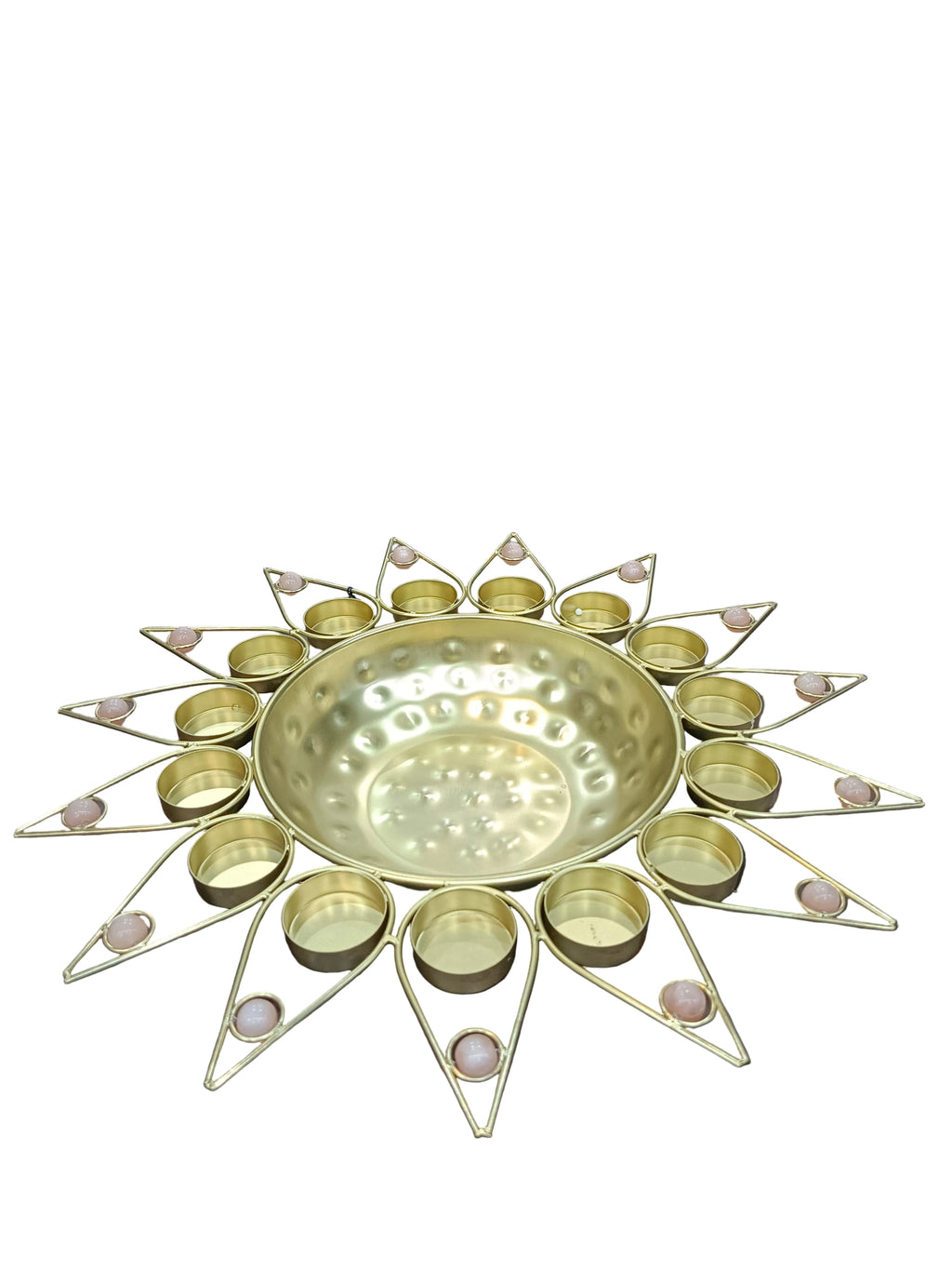 Gold Starburst Urli with 12 Tealight Holders – 14.5 Inch