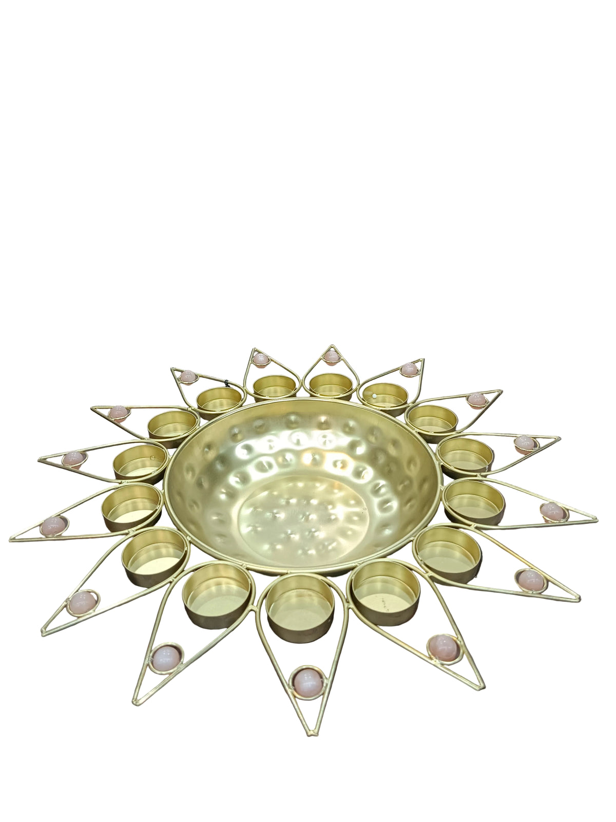 Gold Starburst Urli with 12 Tealight Holders – 14.5 Inch