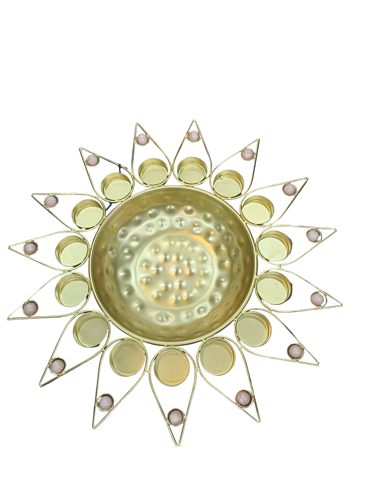 Gold Starburst Urli with 12 Tealight Holders – 14.5 Inch