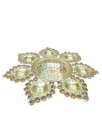 Gold Crystal Flower Urli with 7 Diyas – 13 Inch Diwali Decor
