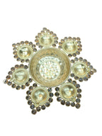 Gold Crystal Flower Urli with 7 Diyas – 13 Inch Diwali Decor