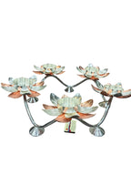 Silver & Copper 5 Lotus Tealight Candle Holder – 13 Inch Ring Stand