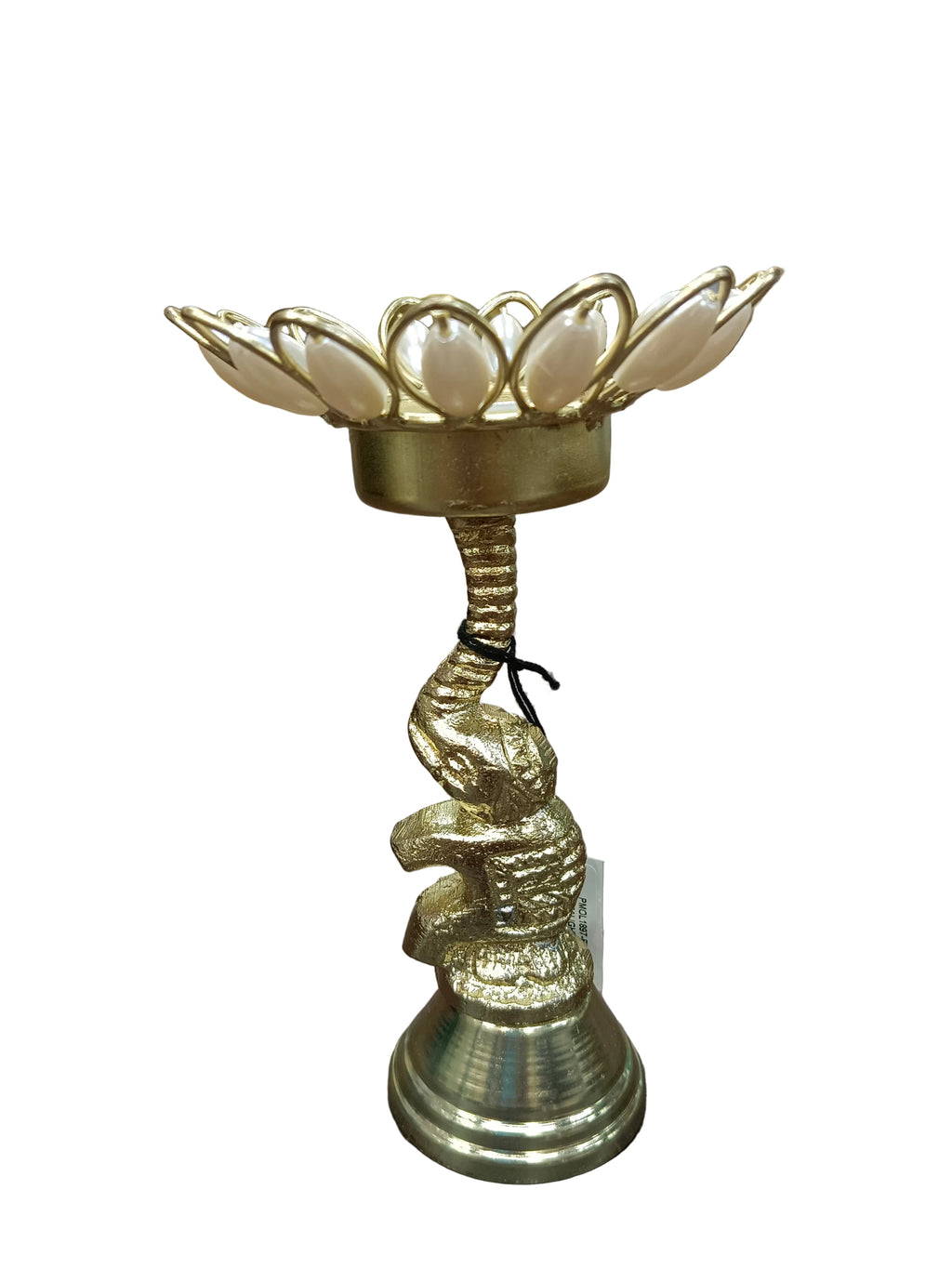 Gold Elephant Tealight Holder with Pearl Lotus – Diwali Diya Stand