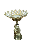Gold Elephant Tealight Holder with Pearl Lotus – Diwali Diya Stand