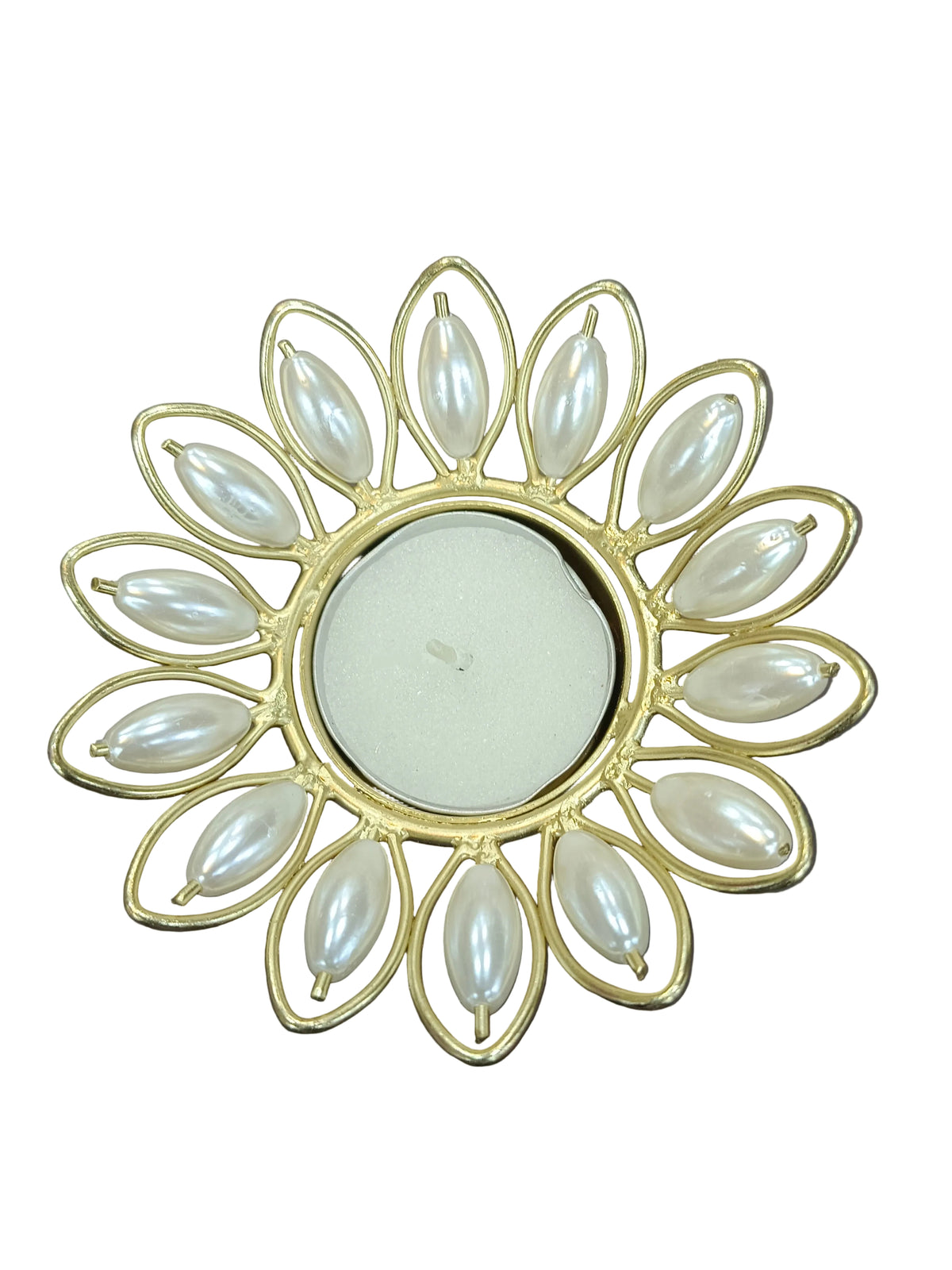 Gold Elephant Tealight Holder with Pearl Lotus – Diwali Diya Stand