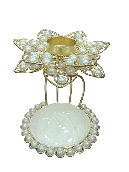 2-Tier Gold Pearl Lotus Tealight Urli – Diya & Urli Stand