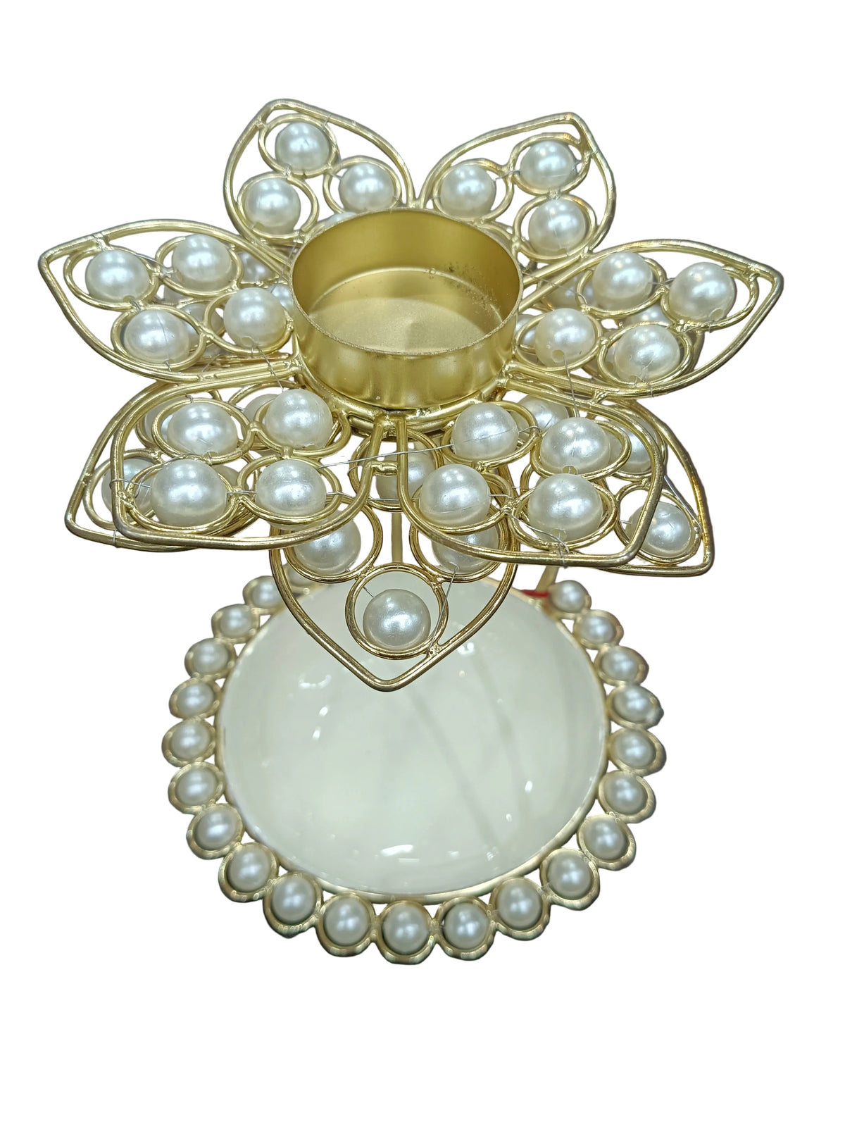 2-Tier Gold Pearl Lotus Tealight Urli – Diya & Urli Stand