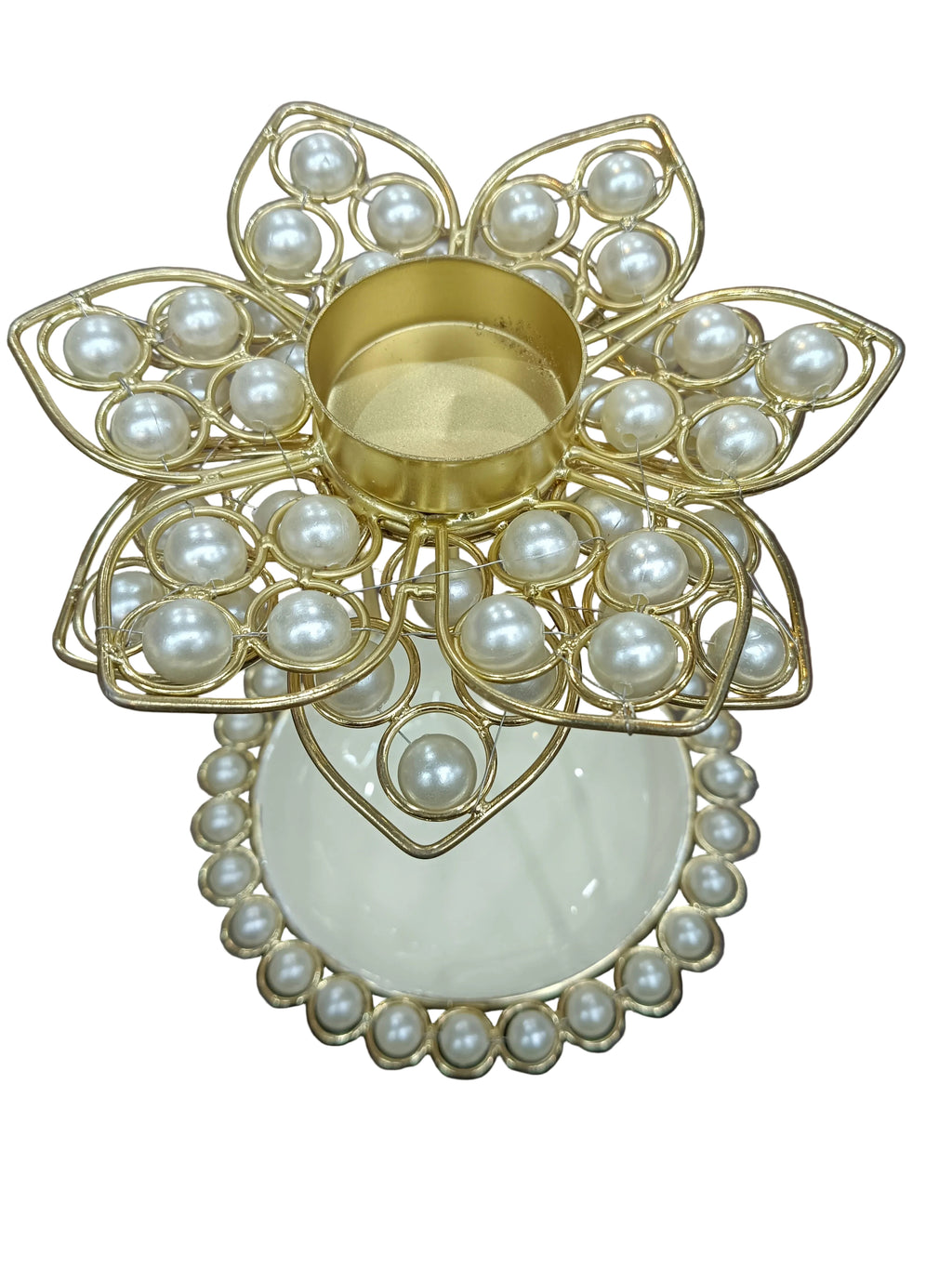 2-Tier Gold Pearl Lotus Tealight Urli – Diya & Urli Stand