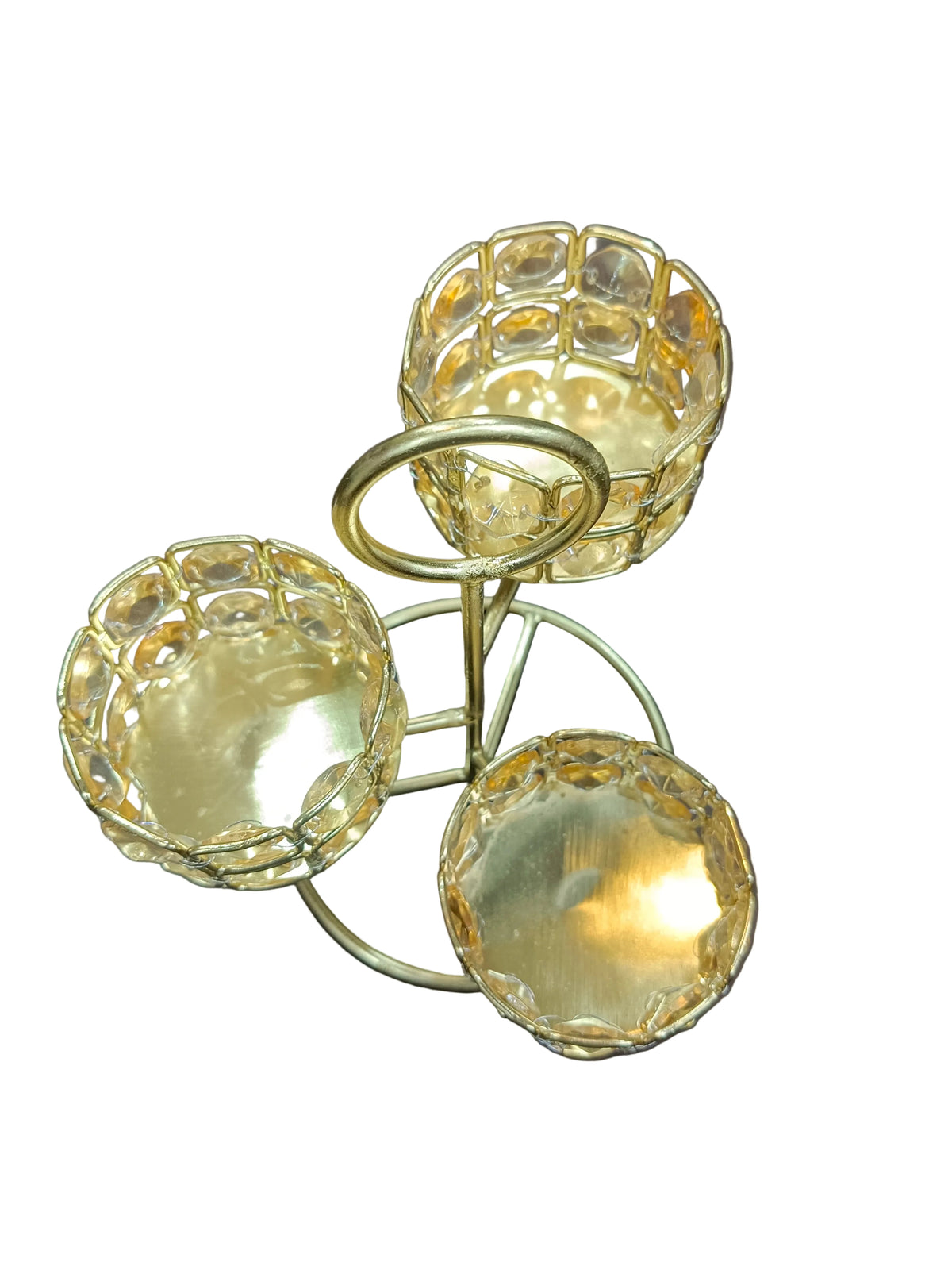 Gold 3-Tier Crystal Tealight Holder Stand with Handle