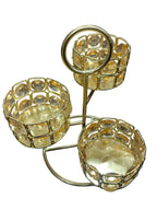 Gold 3-Tier Crystal Tealight Holder Stand with Handle