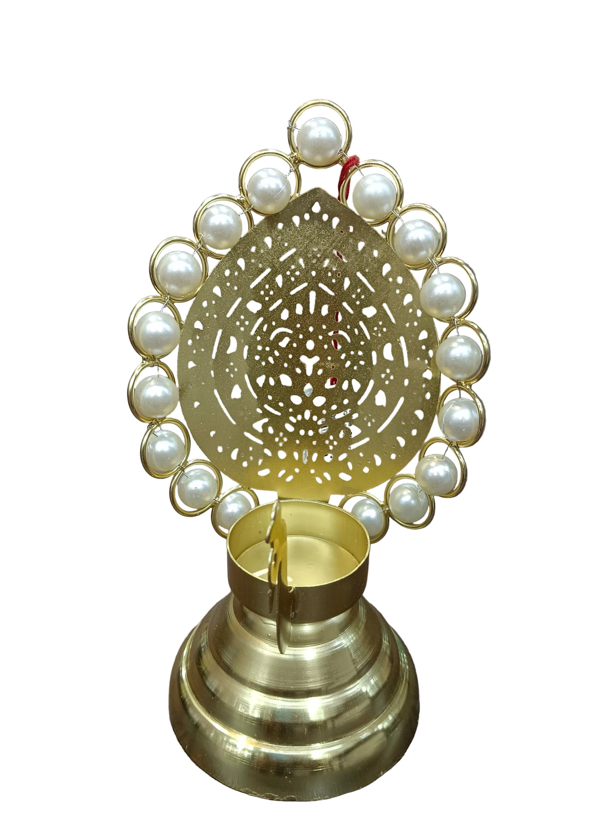 Gold Peacock Tealight Holder with Pearl Jaali Tail – Diya Stand