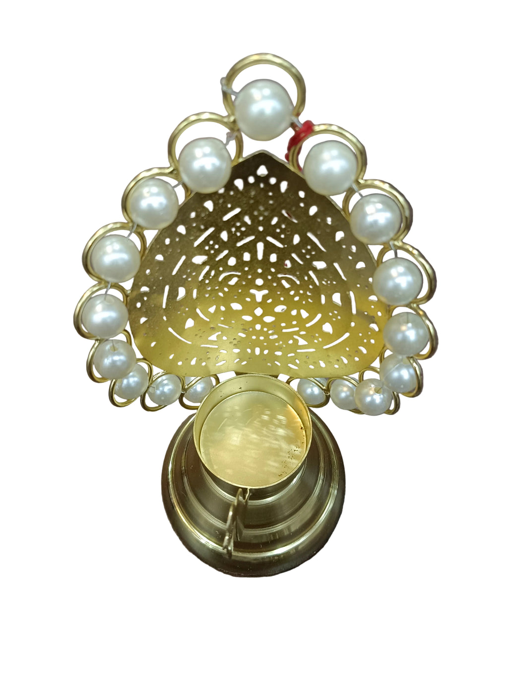 Gold Peacock Tealight Holder with Pearl Jaali Tail – Diya Stand