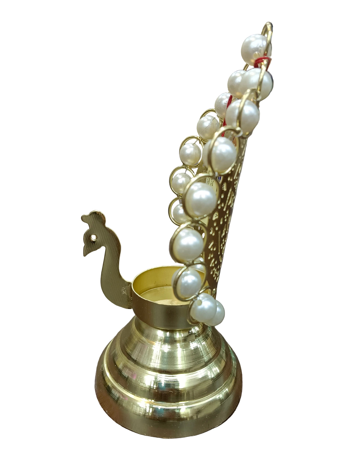 Gold Peacock Tealight Holder with Pearl Jaali Tail – Diya Stand