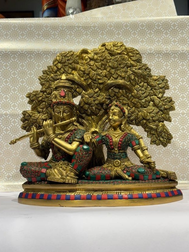 Royal Brass Radha Krishna Idol Under Tree