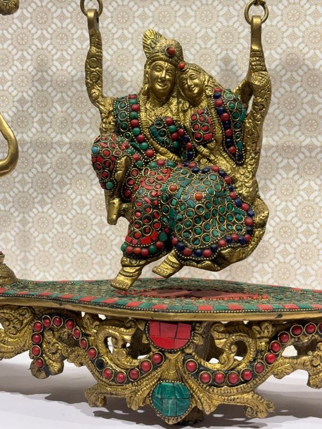 Royal Brass Radha Krishna Idol Under Tree