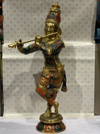 Royal Brass Lord Krishna Idol – Divine Flute Melody & Elegance