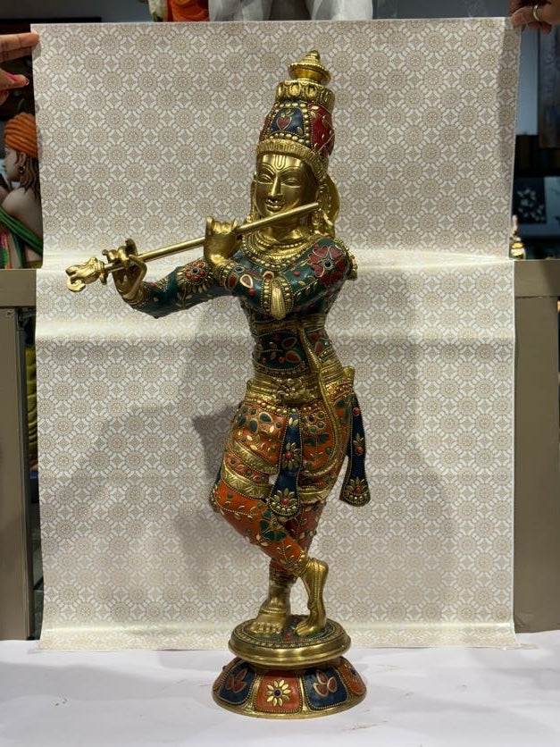 Royal Brass Lord Krishna Idol – Divine Flute Melody & Elegance