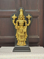 Lord Vishnu Brass Idol with Black Frame – Standing Shankha Chakra Statue