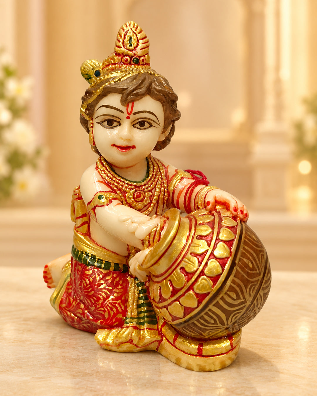 Marble Dust Makhan Krishna Statue – Bal Krishna with Makhan Pot