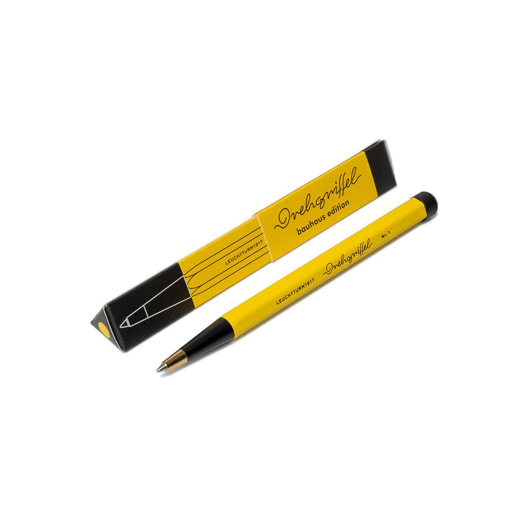 LEUCHTTURM1917 Ball Point Pen with Royal Blue Ink | Bauhaus Edition | Drehgriffel No. 1 | Lemon/Black | Twist Mechanism