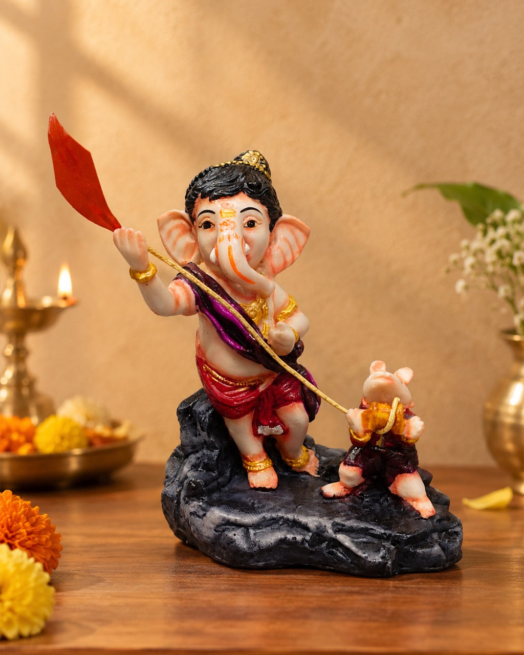 Ganesha Flying Kite with Mouse – Colorful Fiber Lord Ganesh Statue