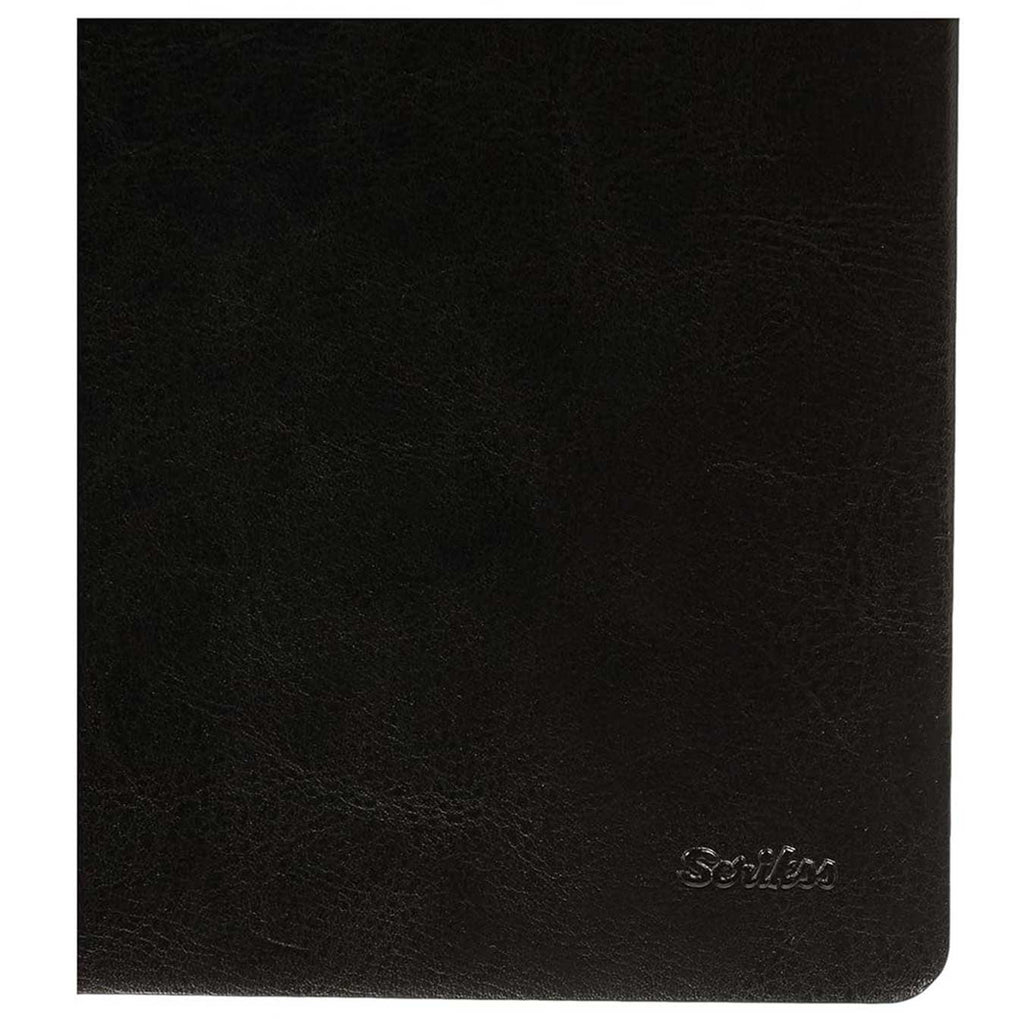 Scrikss A5 Blank Premium Notebook in Black Vinyl Leather Soft Cover with 'Scrikss' branding on a white background